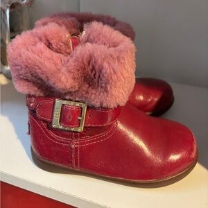 UGG Pink Leather Boots with Purple Fur